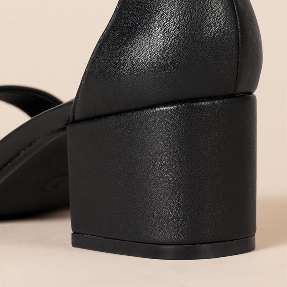 Womens Black Pu Faux Suede Two Strap Open Rounded Toe Chunky Block Heeled Sandal - Picture 6 of 6